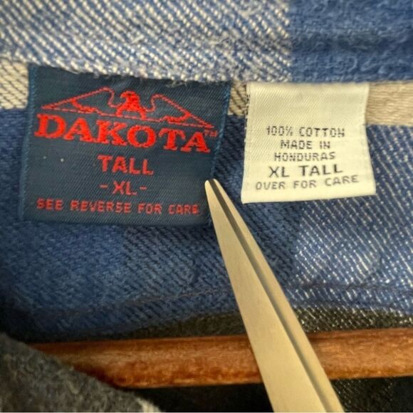 Vintage 90s Dakota Plaid Heavyweight Flannel Shirt Long Sleeve Blue Size XL Tall - Picture 5 of 16
